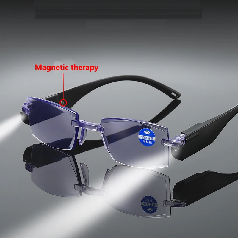 Bez apmales Anti-zila Gaisma Lasīšanas Brilles Divējāda lietojuma Malas-griešana vecuma tālredzība Brilles Ar Led Gaismas Dioptrijas +1.0 +1.5 2.0 2.5 3.0