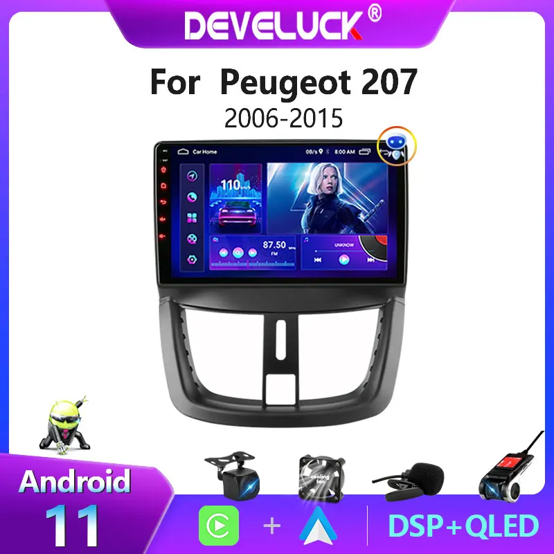 2din Android 11 Automašīnas RadioMultimedia Video Atskaņotājs Navigācija GPS PEUGEOT 207 CC 207CC 2006. - 2015.gadam carplay Stereo DVD IPS ekrānu