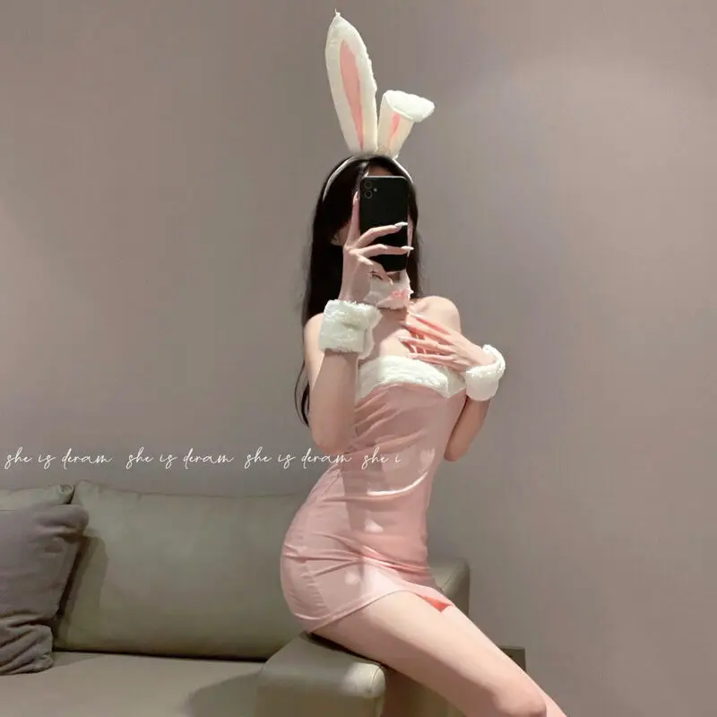 Enkura Sākotnējā Spēle Sexy Nightdress Bunny Girl Cosplay Apģērbs Tumšā Apakšveļa Japāņu Anime Trušu Vienotu Mežģīnes Masku