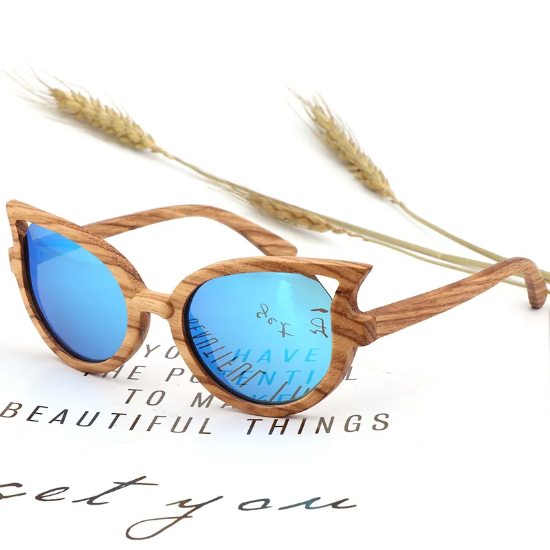 Modes Cat Eye Polarizētās Saulesbrilles Sieviešu Roku darbs, Koka Luksusa Dizaineru UV400 Sunglass Bambusa Dāvanu Kastē Gafas de sol