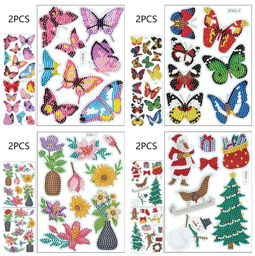 2set DIY Dimanta Krāsošana Uzlīmes Bērniem Butterfly Ziedu Uzlīmes Dimanta Mākslas Amatniecības Dimanta Mozaīkas, Uzlīmju skaits Komplekti